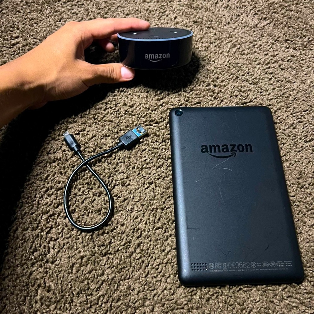 Amazon Fire 8 Tablet and Amazon Alexa with charger for both devices